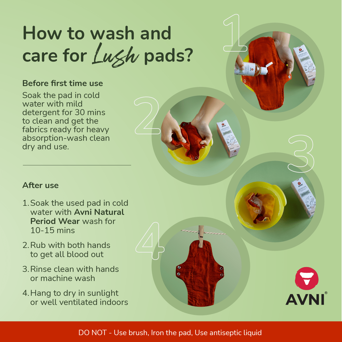 Best Organic Cotton Reusable Cloth Pads For Periods, Avni Lush + Detergent  Combo